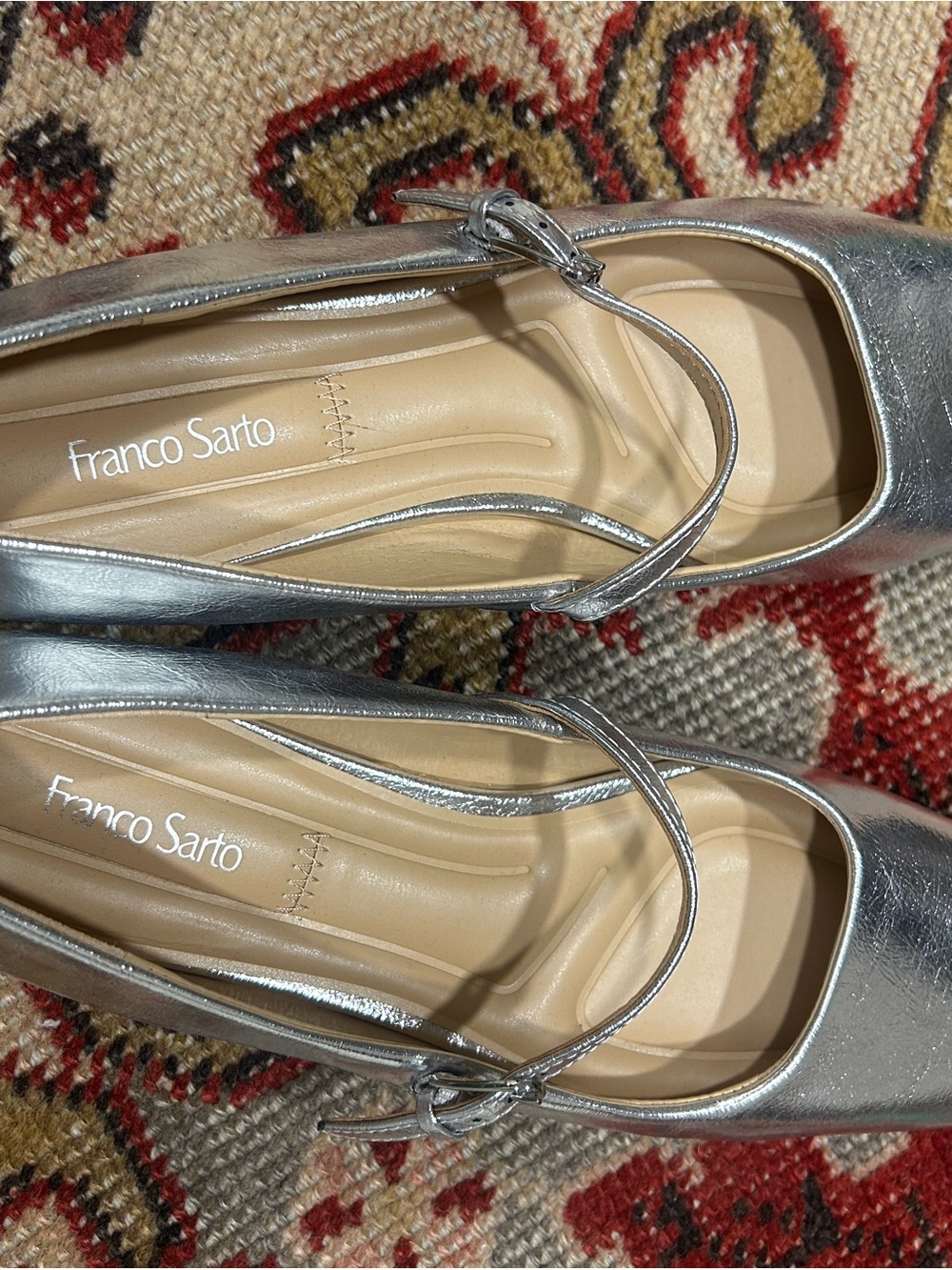Franco Sarto Metallic Silver Mary Jane Flats with Strap